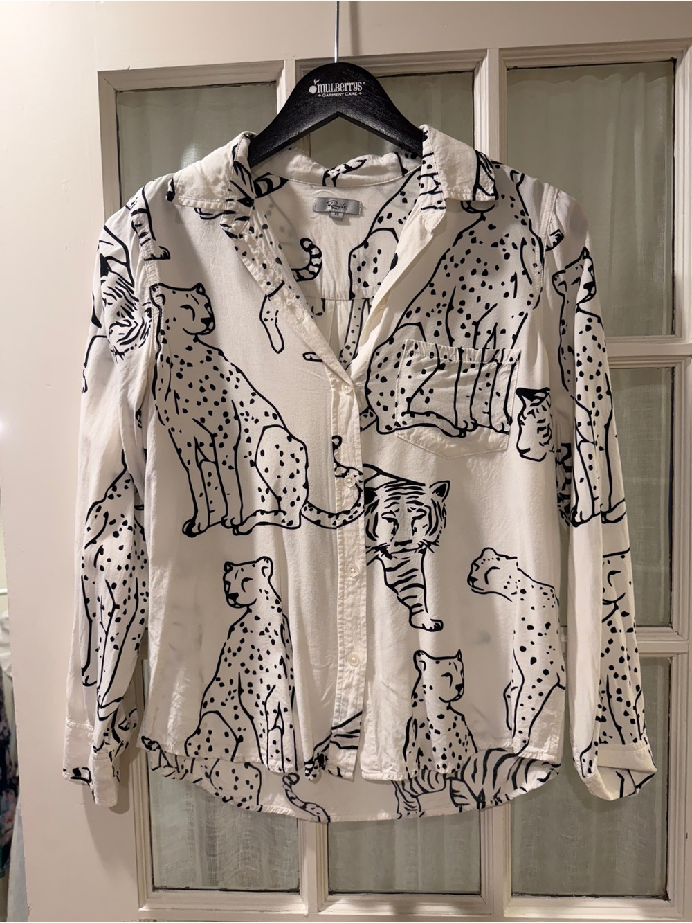 Rails White Button-Up Blouse with Black Animal Print